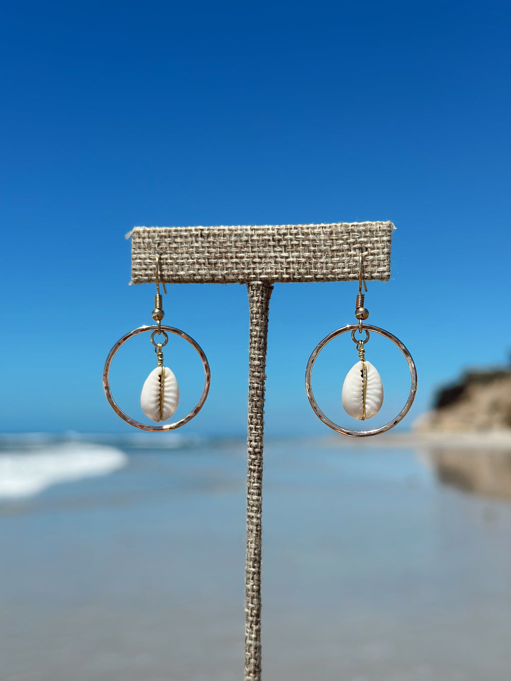 Golden Tide Hoops with wire wrapped shells