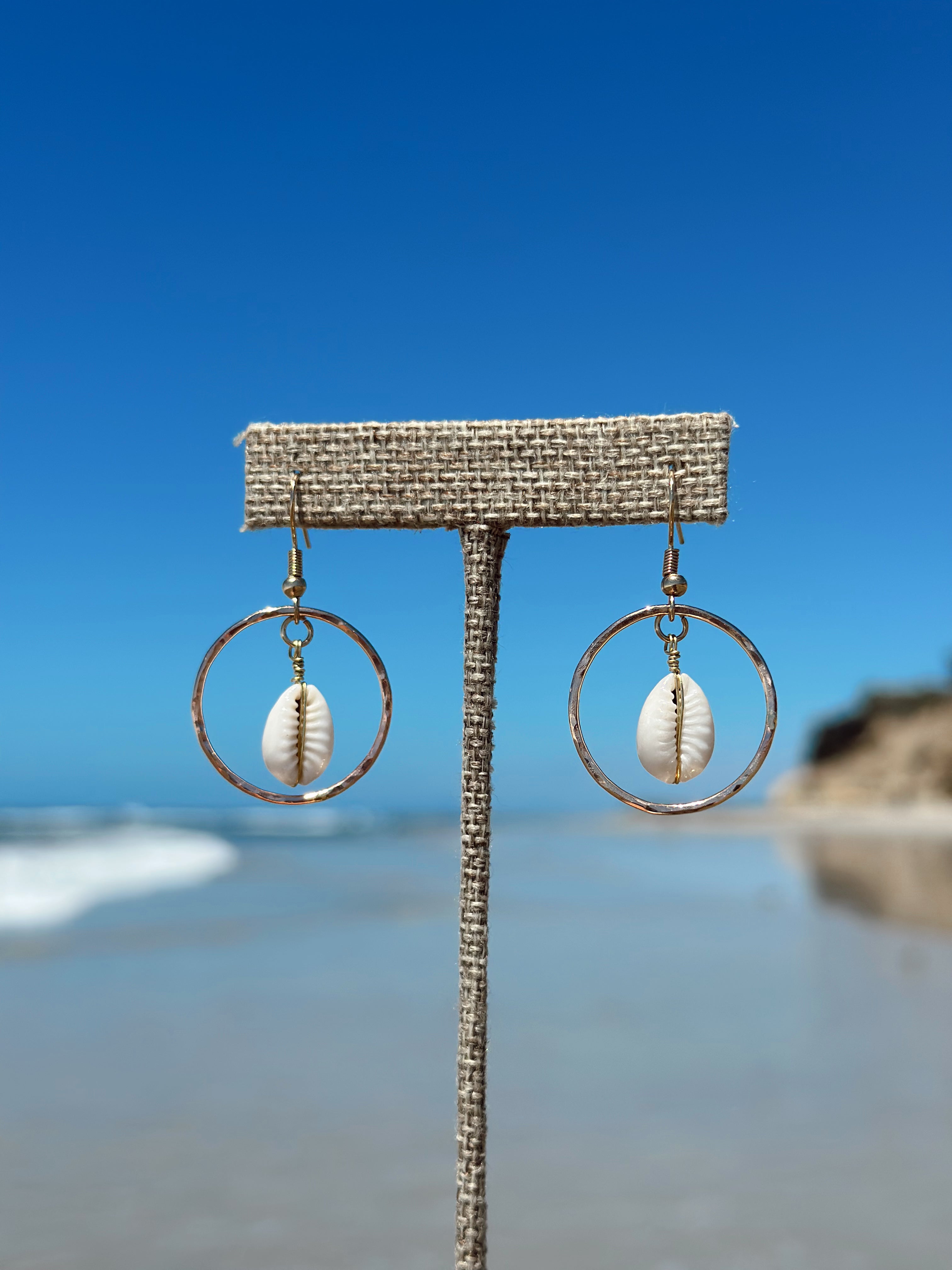 Golden Tide Hoops with wire wrapped shells