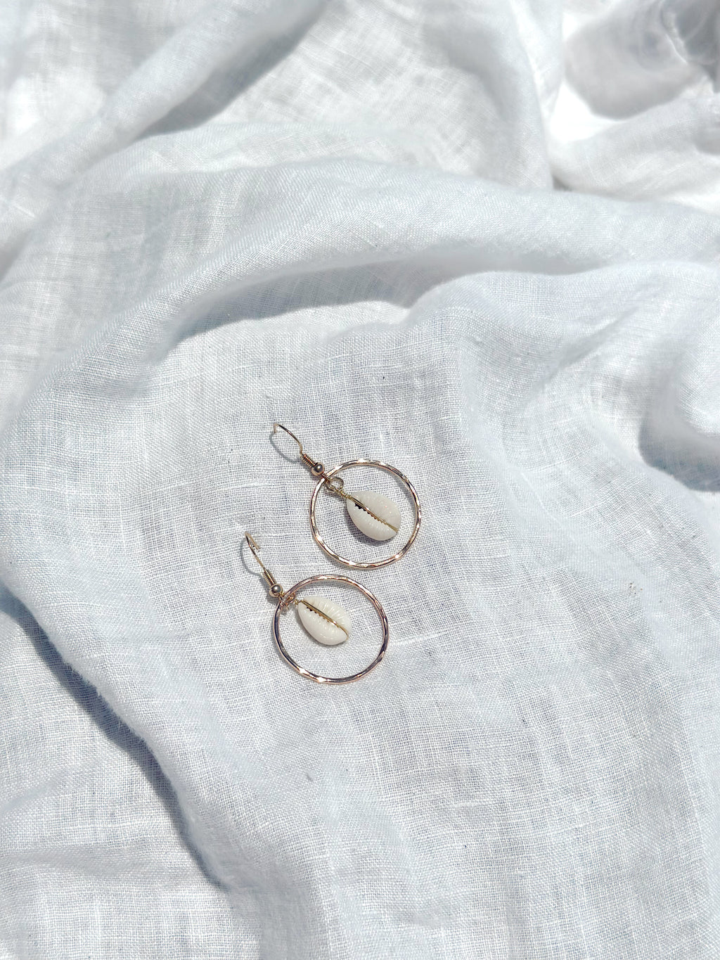 Golden Tide Hoops with wire wrapped shells