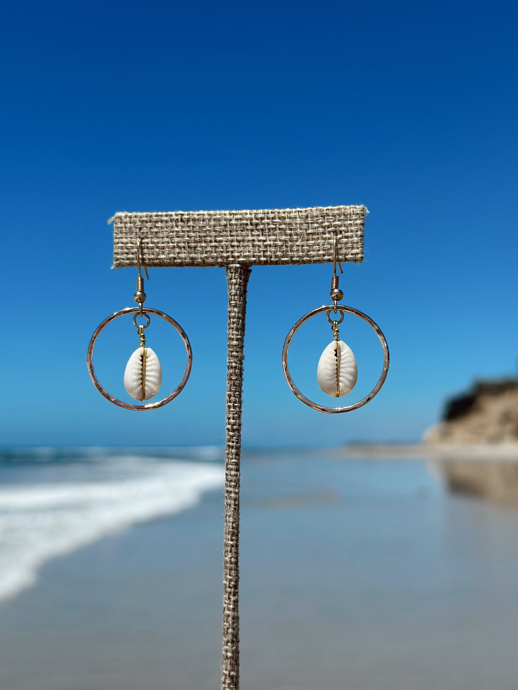 Golden Tide Hoops with wire wrapped shells