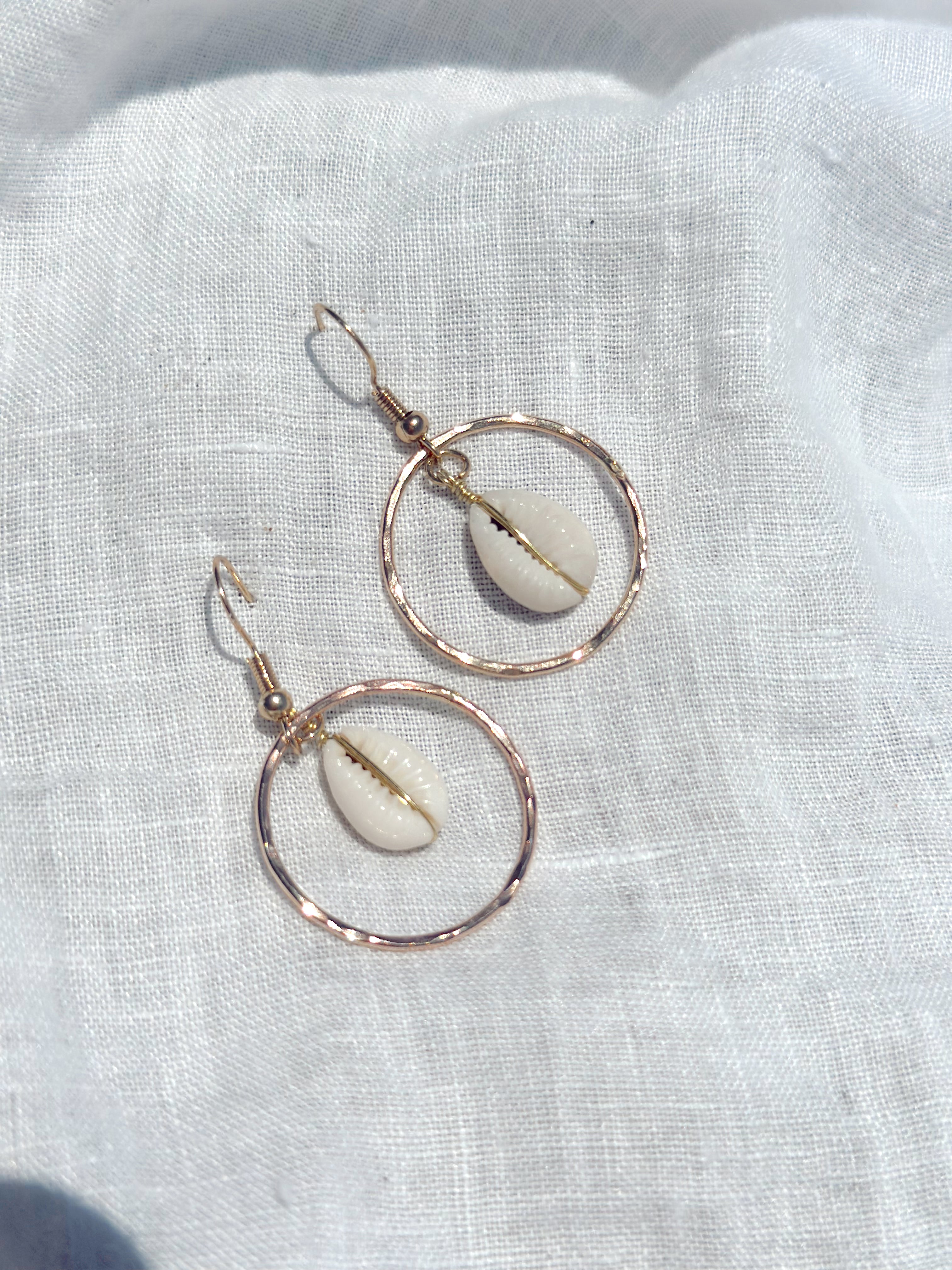 Golden Tide Hoops with wire wrapped shells
