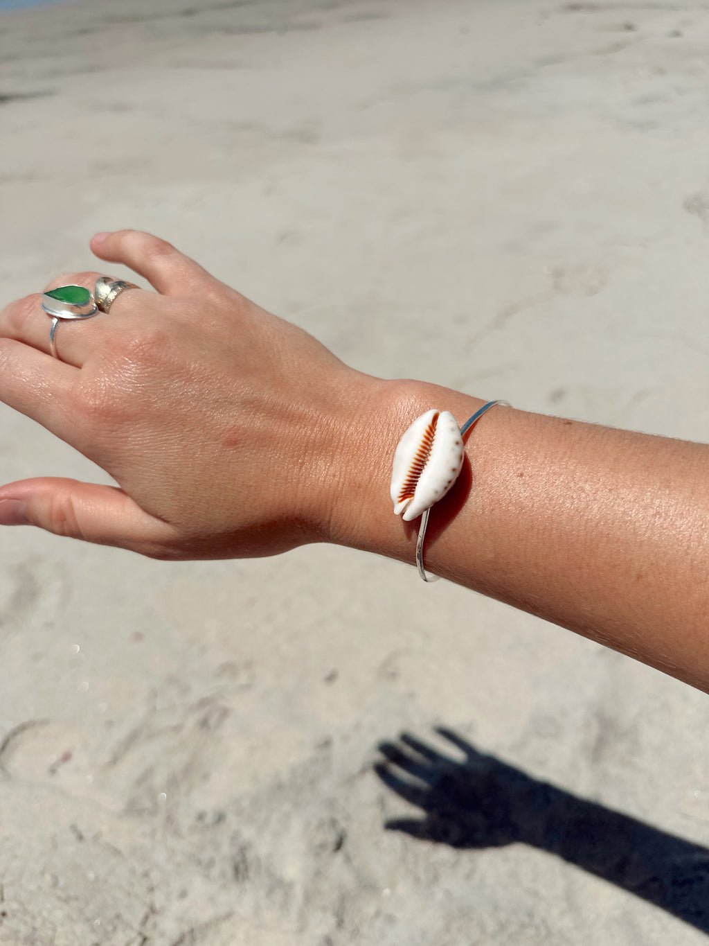 Sterling Silver Bangle with Puka Shell