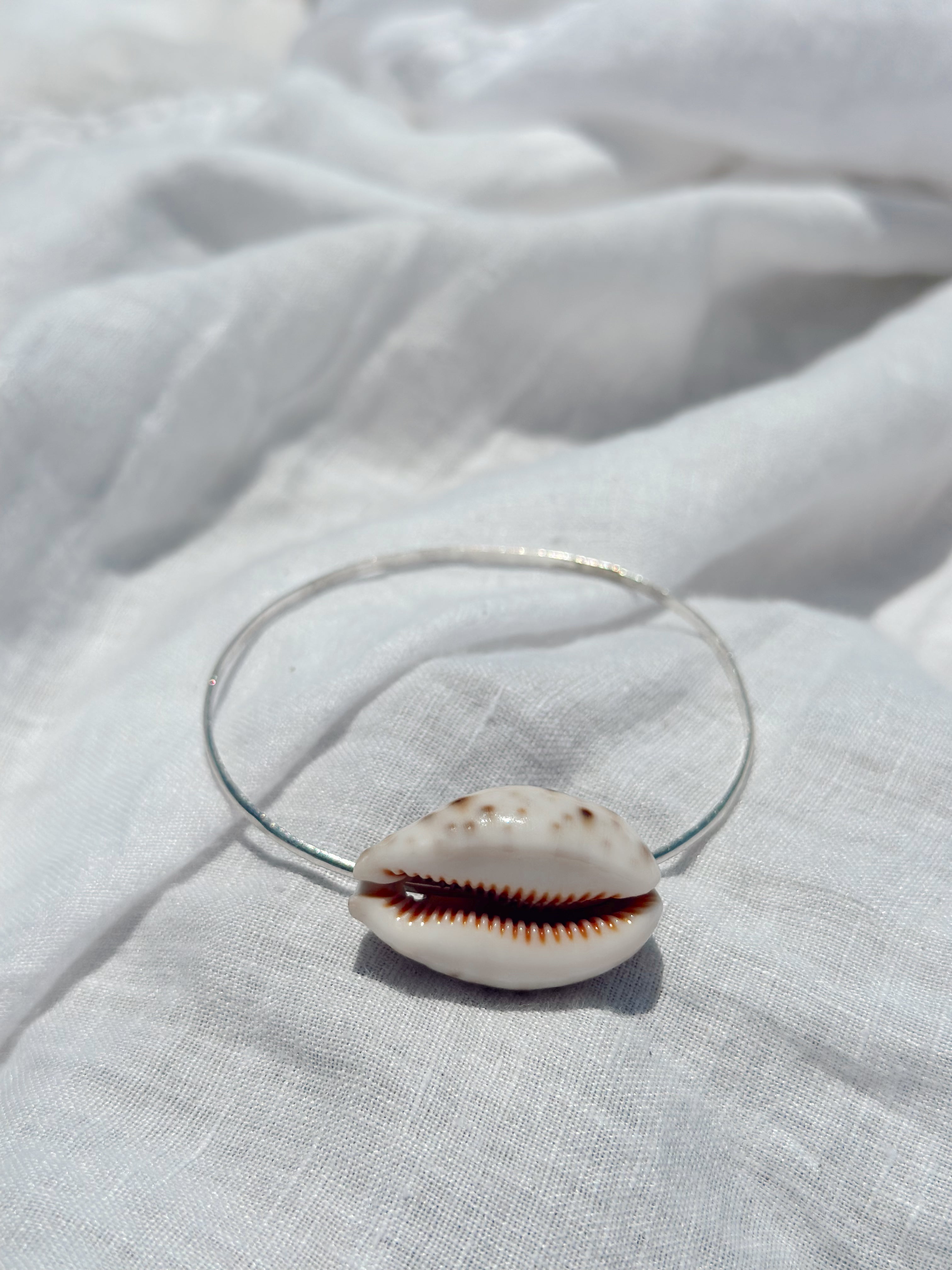 Sterling Silver Bangle with Puka Shell