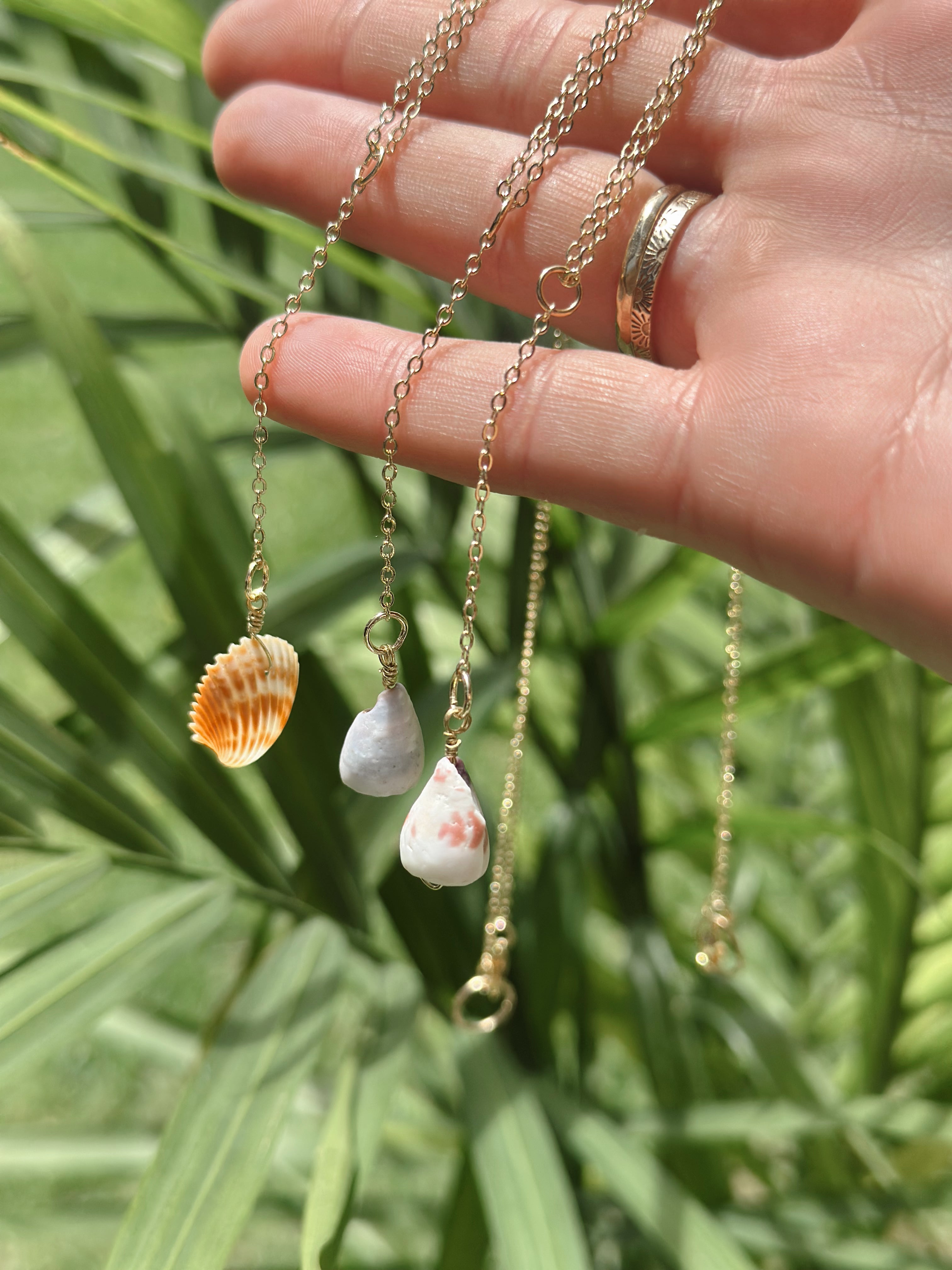 Scallop shell drop necklace