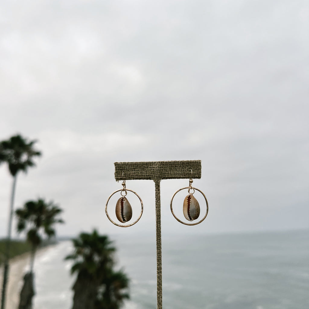 Golden Tide Hoops with brown cowries