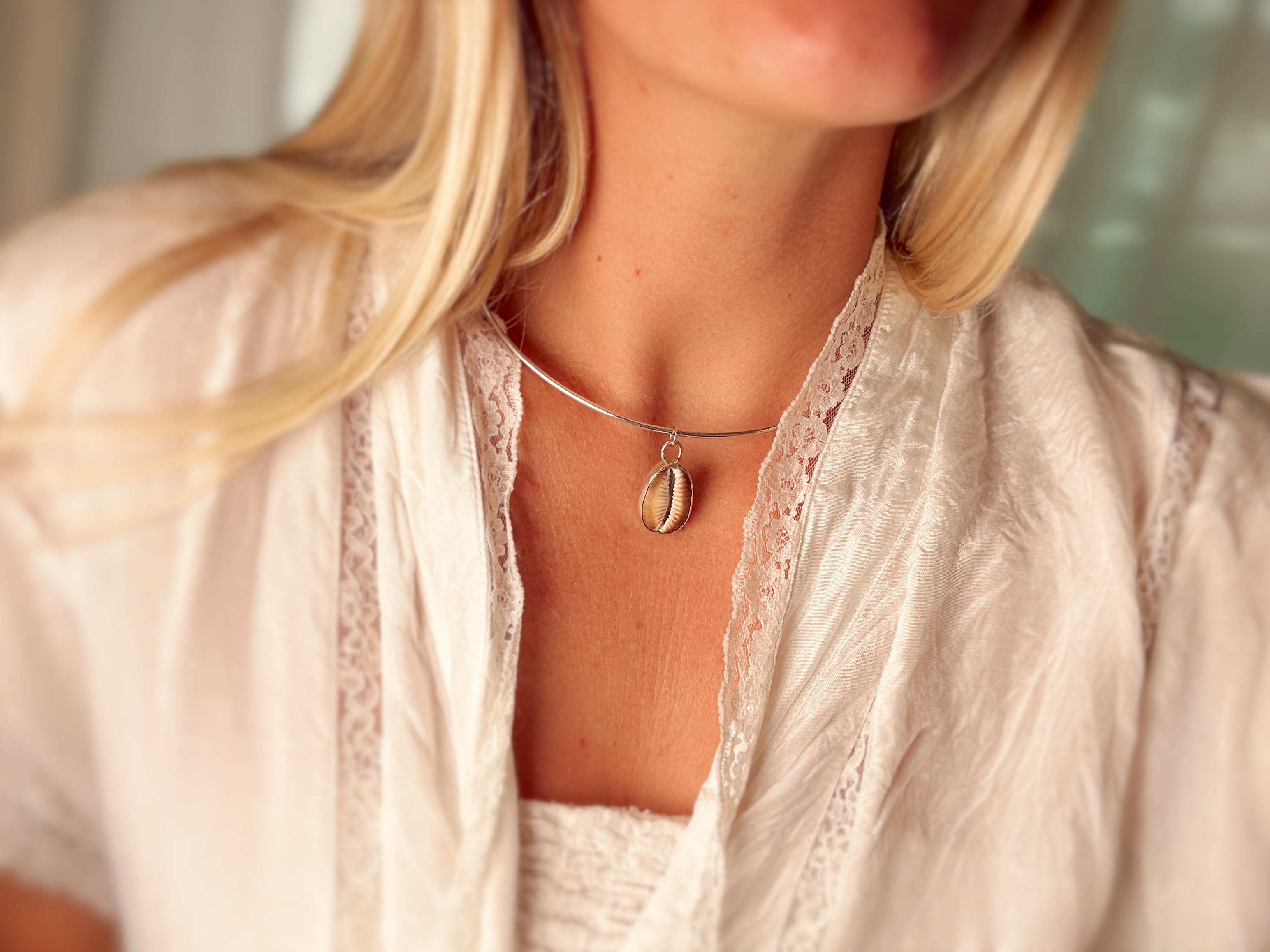 Cowrie Shell Sterling Silver Choker