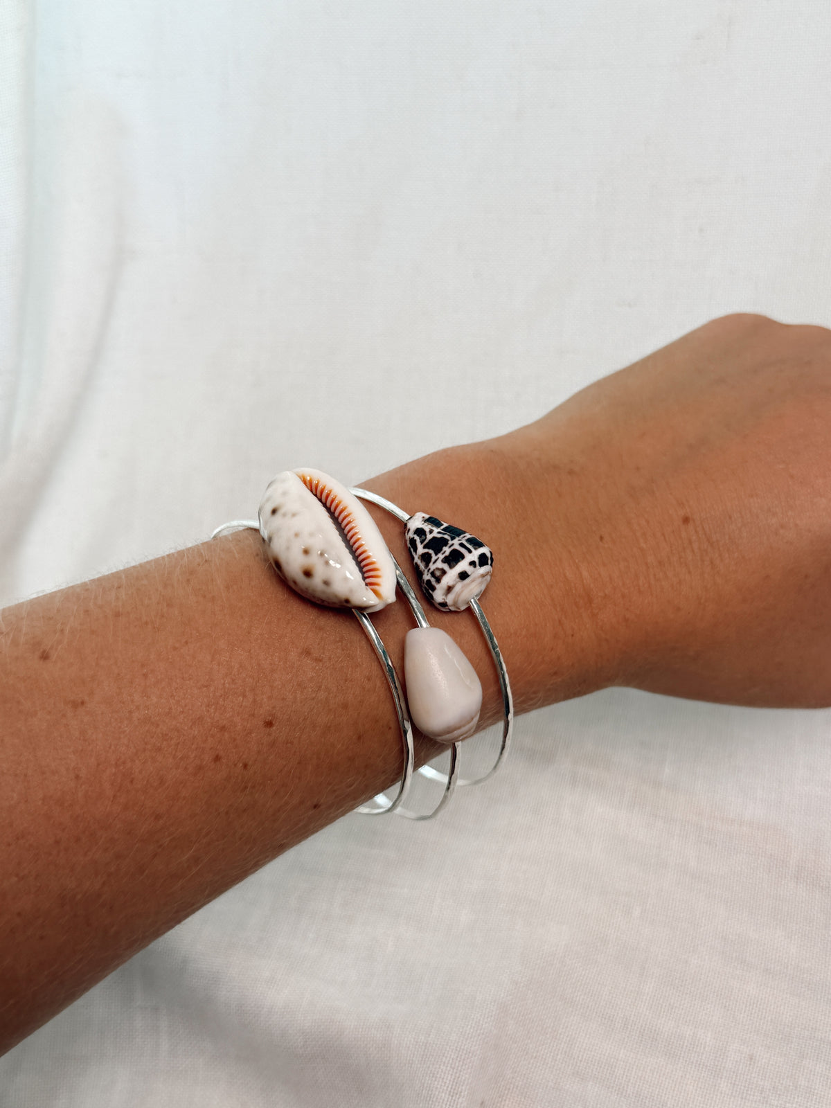 Sterling Silver Bangle with Puka Shell