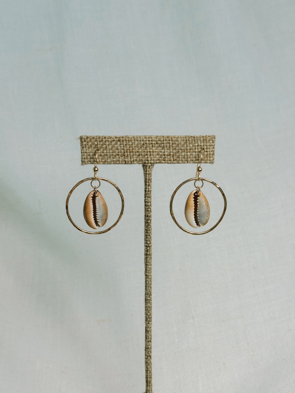 Golden Tide Hoops with brown cowries
