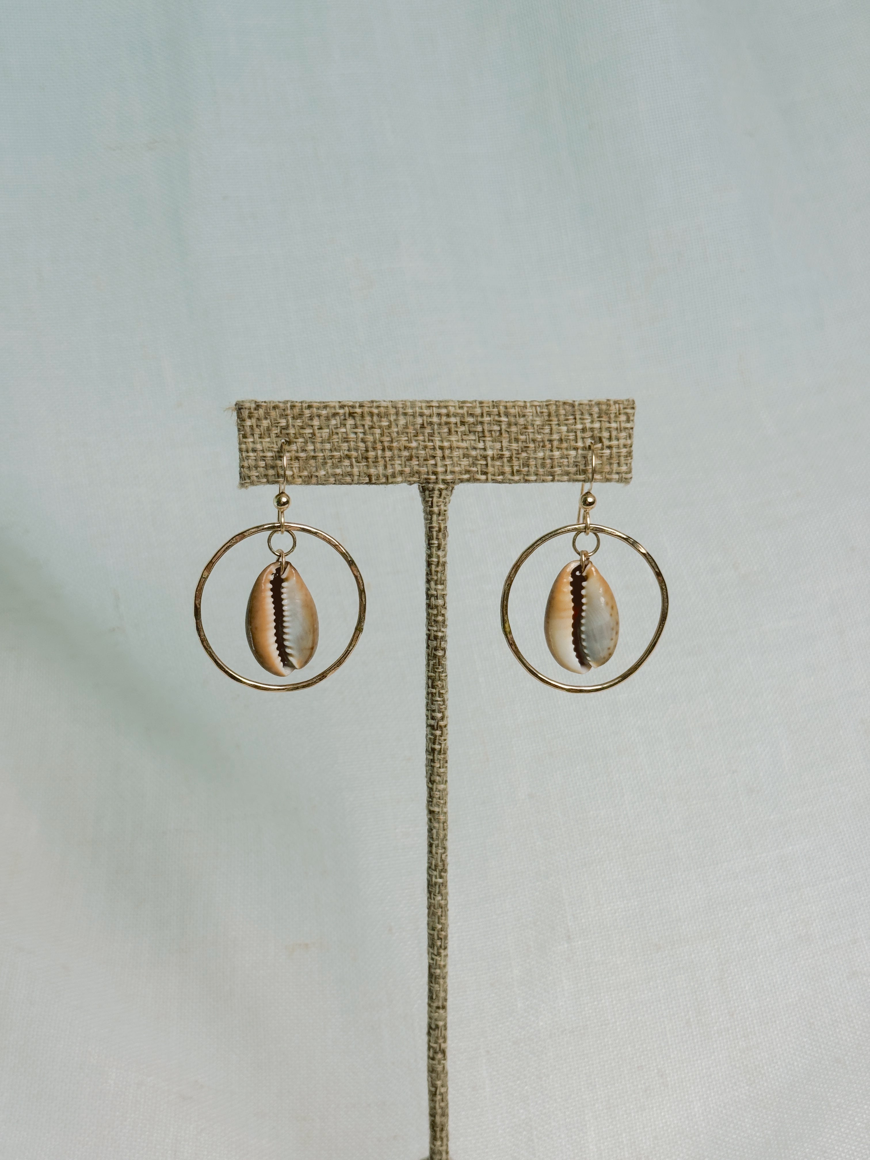 Golden Tide Hoops with brown cowries